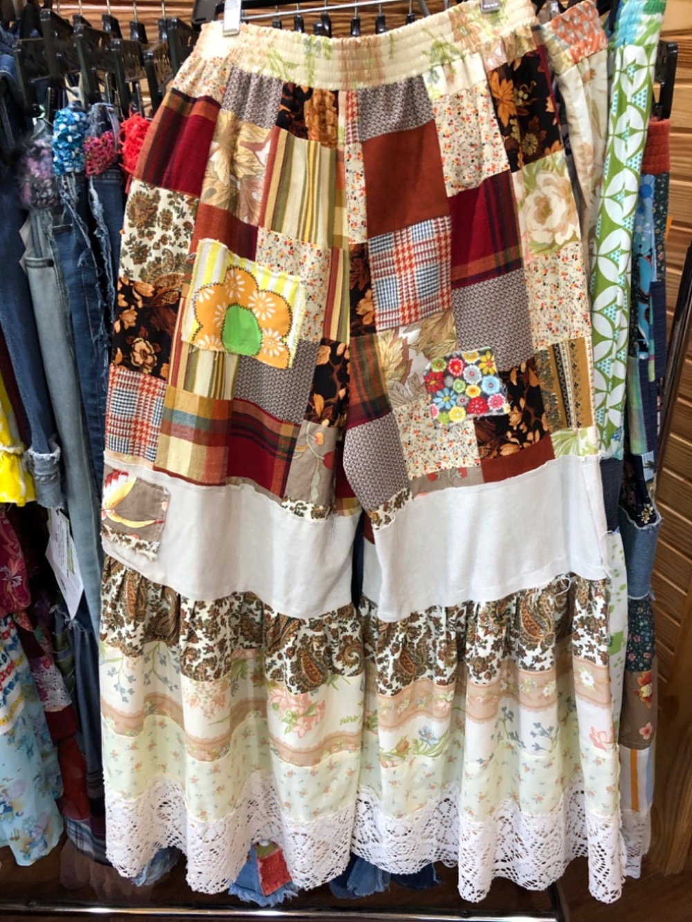 Rare Handmade UpCycled Patchwork Bell Bottom Pants 🌿🌼🤎 - Picture 7 of 7